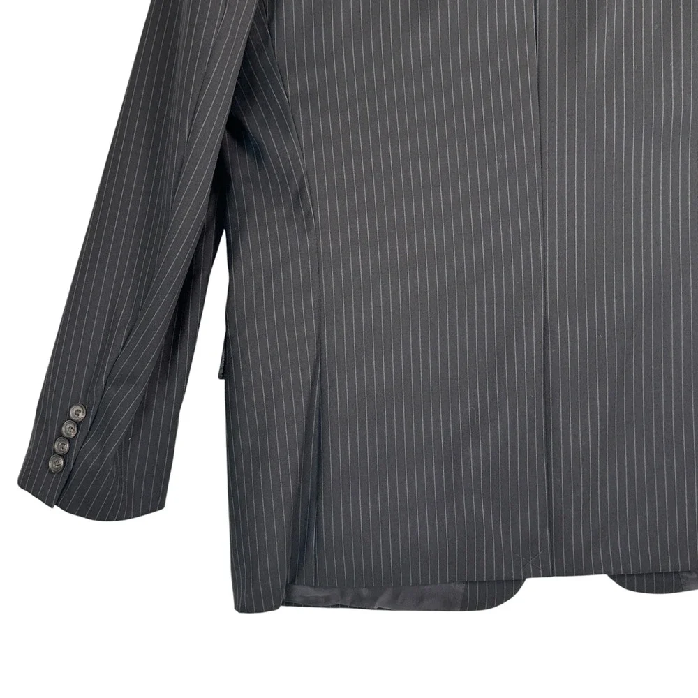 Lauren‎ Ralph Lauren Suit Jacket Blazer 46R 100% Wool Pinstripe Charcoal Gray